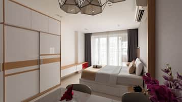 Habitación Grand, 1 habitación, con acceso al salón lounge del club, vista a la ciudad | Sábanas de algodón egipcio, ropa de cama de alta calidad y edredón