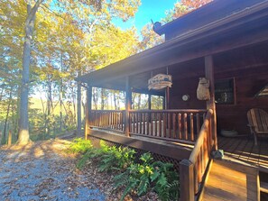 Terrace/patio - Blue Ridge, North GA Cabin: Sleeps 10 & 2 pets • hot tub • Fast wifi • fire pit (Blue Ridge)