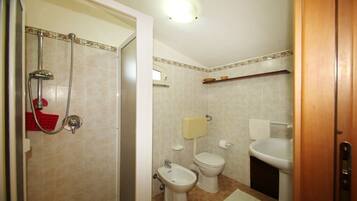 Shower, hair dryer, bidet, towels