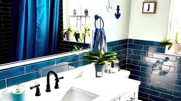 Regadera, secadora de cabello, bidet, toallas