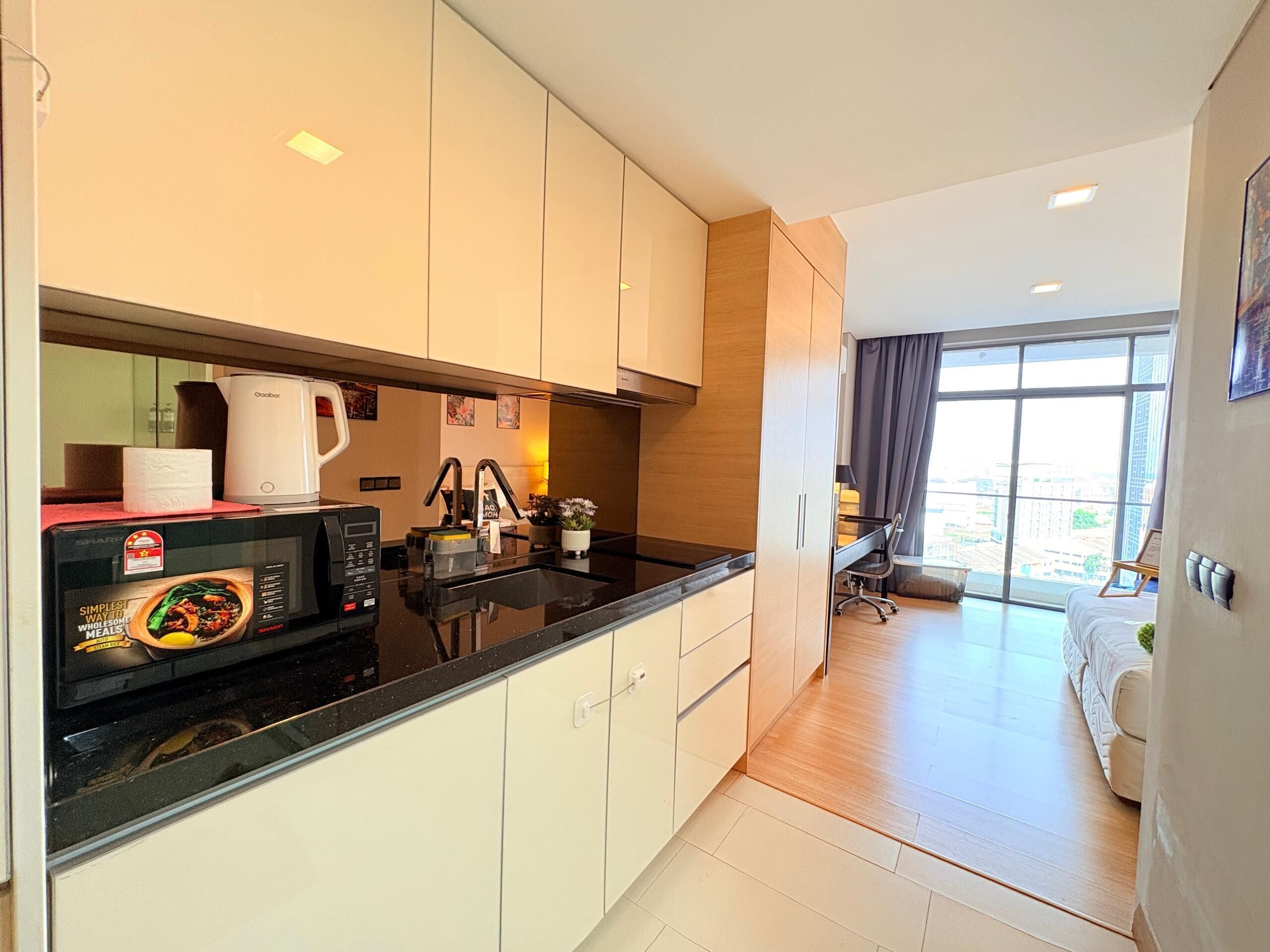 Mini-fridge, microwave