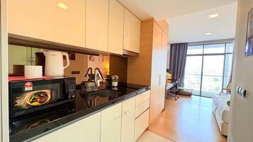 Mini-fridge, microwave