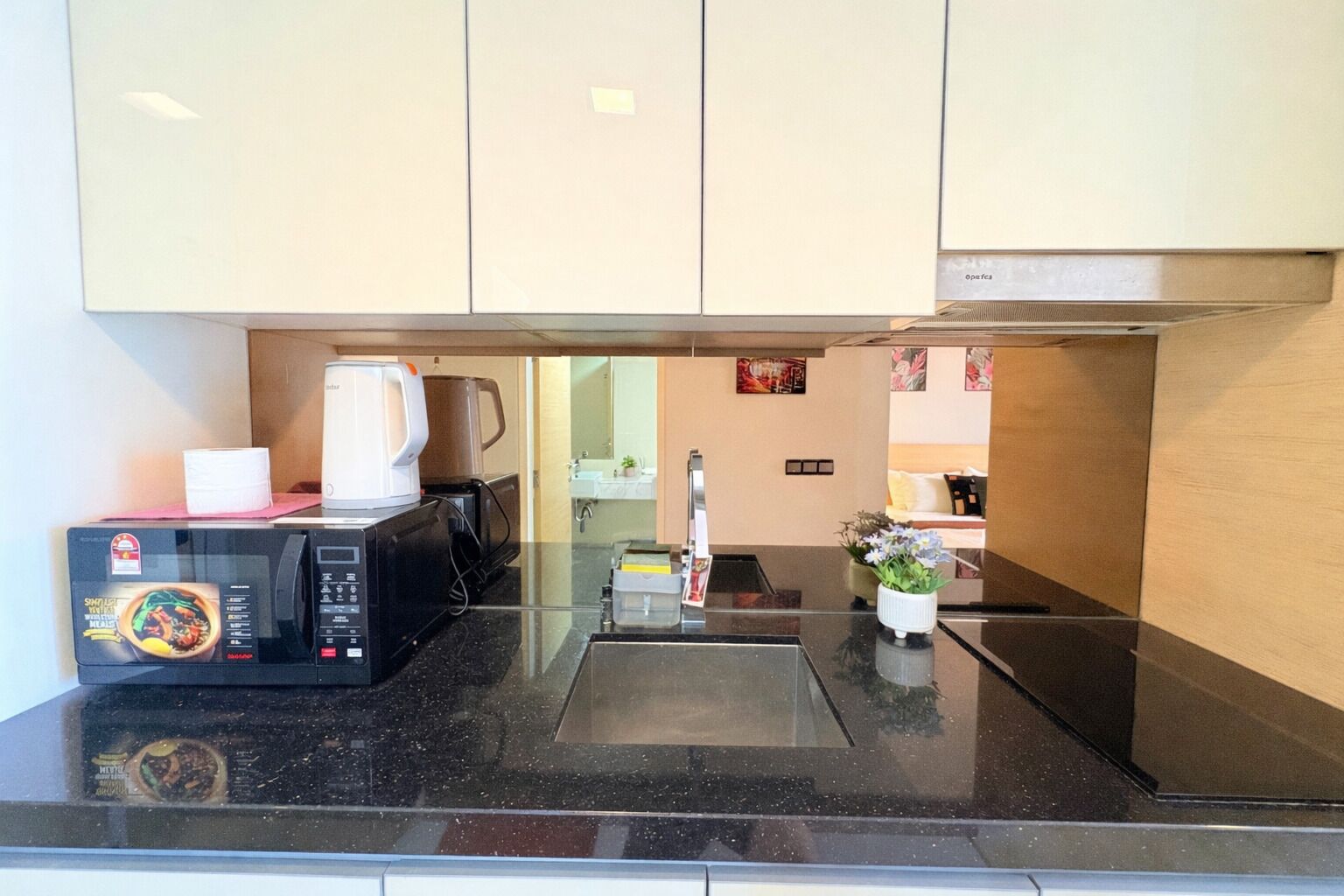 Mini-fridge, microwave