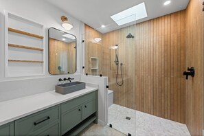 Shower, hair dryer, towels, soap - NEW! Tilted Pine - Lake Access Modern Home (Center Harbor)