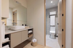 A modern bathroom with a large sink, mirror, and shower area. - 305 Fabulous Apt near La Diana/Reforma/U.S Embassy (Mexico City)