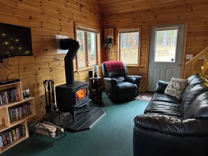 TV, fireplace - Cozy Cabin on the Carrabassett River, 30 minutes to Sugarloaf (New Portland)