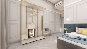 أغطية فراش متميزة وأسرّة بإسفنج يتكيف مع شكل الجسم وخزنة داخل الغرفة