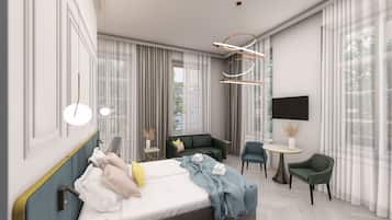 Junior Suite | Peralatan tempat tidur premium, busa memori, peti besi dalam bilik