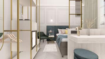 Luxe beddengoed, bedden met traagschuimmatras, een kluis op de kamer