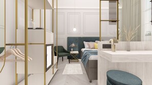 高級寝具、低反発ベッド、セーフティボックス (室内)、デスク