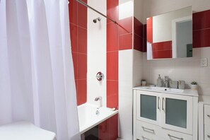 Shower, hair dryer, towels - 24-18 New Gramercy Studio W/D in Unit Fully Reno (New York)