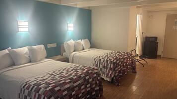 Desk, laptop workspace, free WiFi, bed sheets