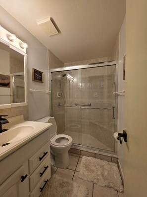 Shower, hair dryer, soap