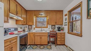 Coffee/tea maker, fridge, microwave, oven - Khan River Cabin - Riverfront | Wifi | Firepit | Wood Stove | Screen Porch (Great Cacapon)