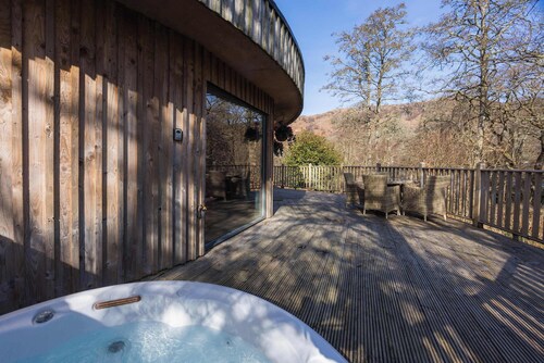 The Crannog | Circular Riverside Retreat with Hot Tub