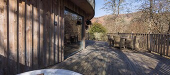 The Crannog | Circular Riverside Retreat with Hot Tub
