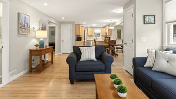 Smart TV, fireplace, table football