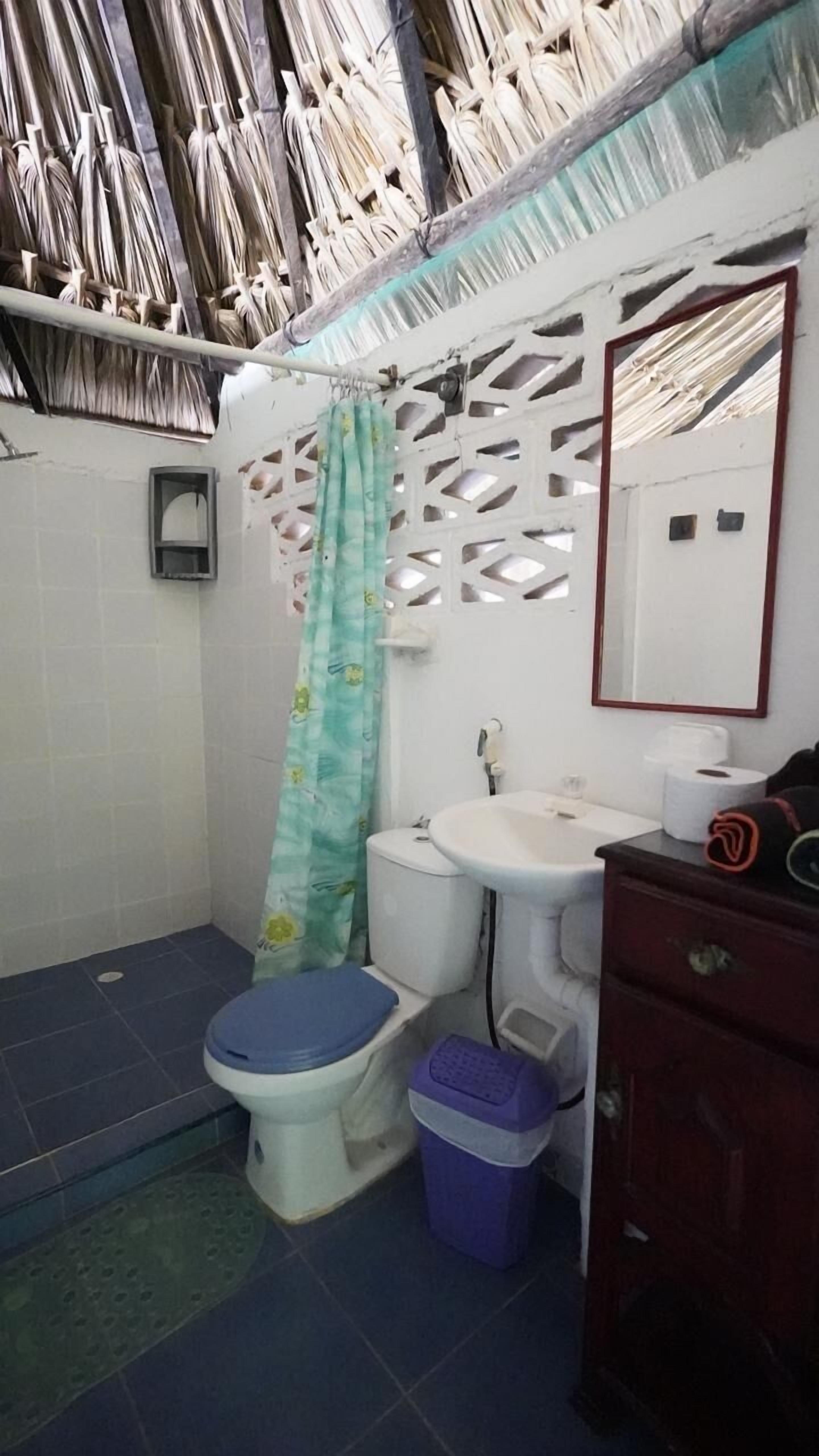 Douche, serviettes fournies, savon, papier toilette