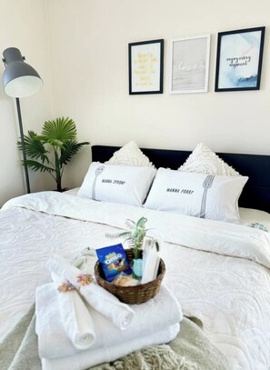 2 bedrooms, iron/ironing board, WiFi, bed sheets