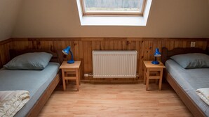 A small, cozy room with two beds, a skylight, and a radiator. - Fuchsbau in Waldnähe by Interhome (Kuldiga)