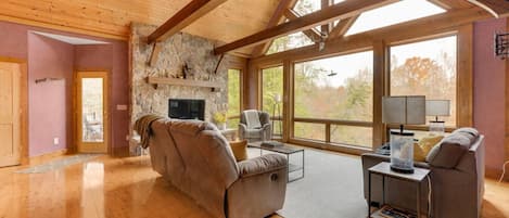 Una televisión, una chimenea