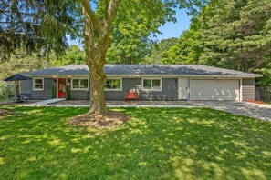 Exterior - The Pines – Modern, Pet-Friendly Retreat Steps from Wedding Venue | Hot Tub & Bike Trail Access (Saugatuck)