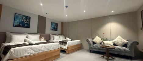 Family Double Room, Multiple Beds | Free minibar, desk, free WiFi, bed sheets