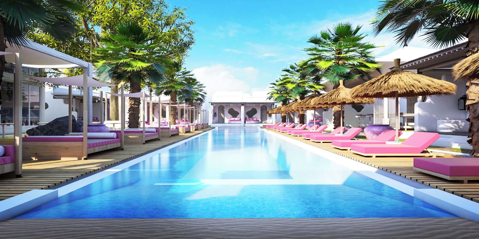 Outdoor pool, free pool cabanas, pool umbrellas