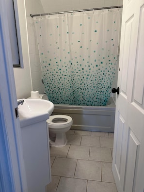 Une salle de bain avec des toilettes, un lavabo et une baignoire.