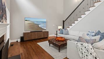 TV, fireplace, DVD player, table football