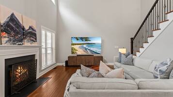 TV, fireplace, DVD player, foosball