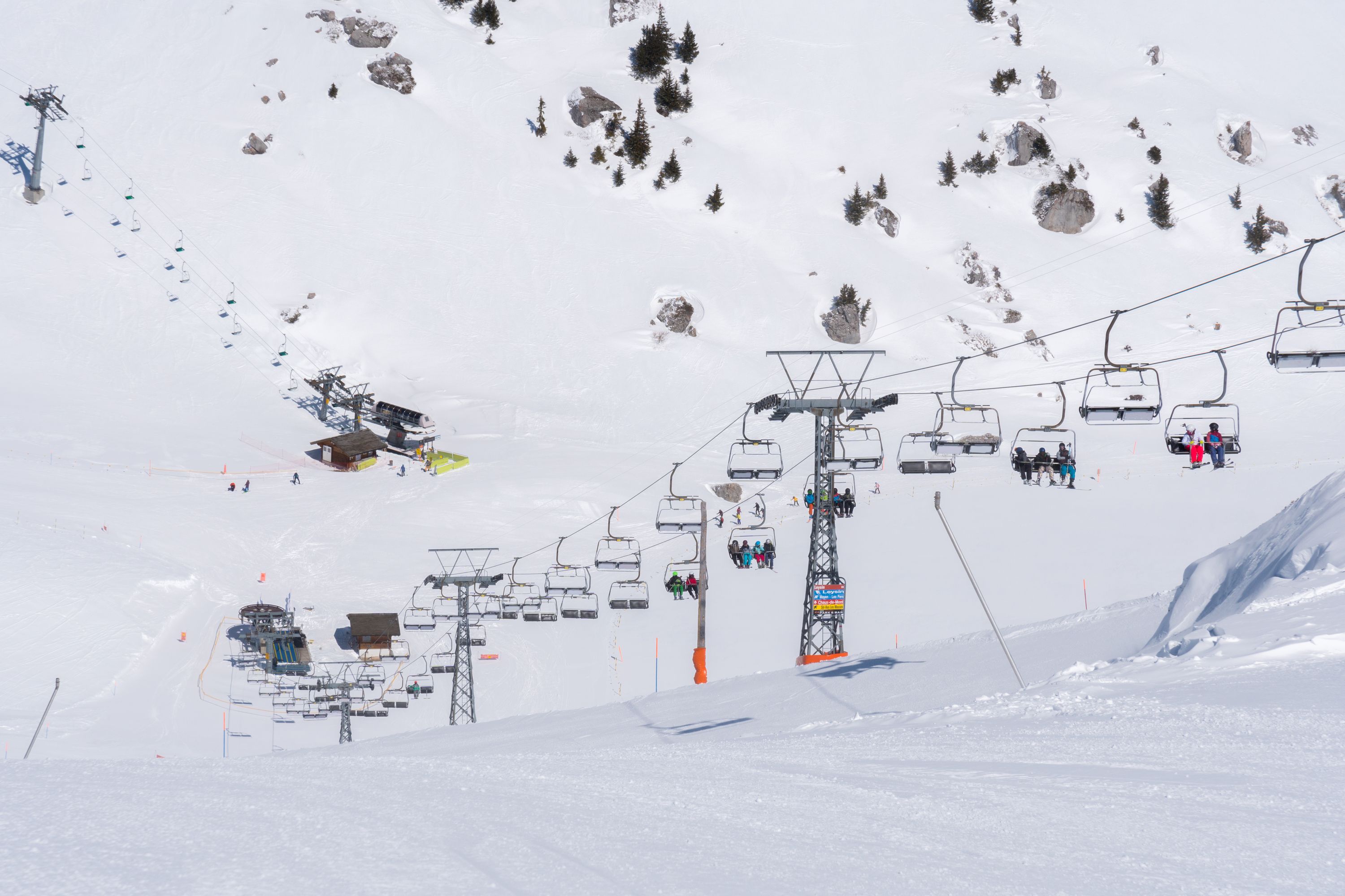 Ski slope and chairlift system at the Leysin ski resort