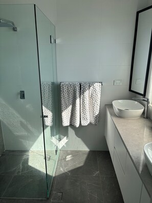 Hair dryer, towels, soap, toilet paper - Beautiful modern Sydney home with gorgeous outdoor space (Pagewood)
