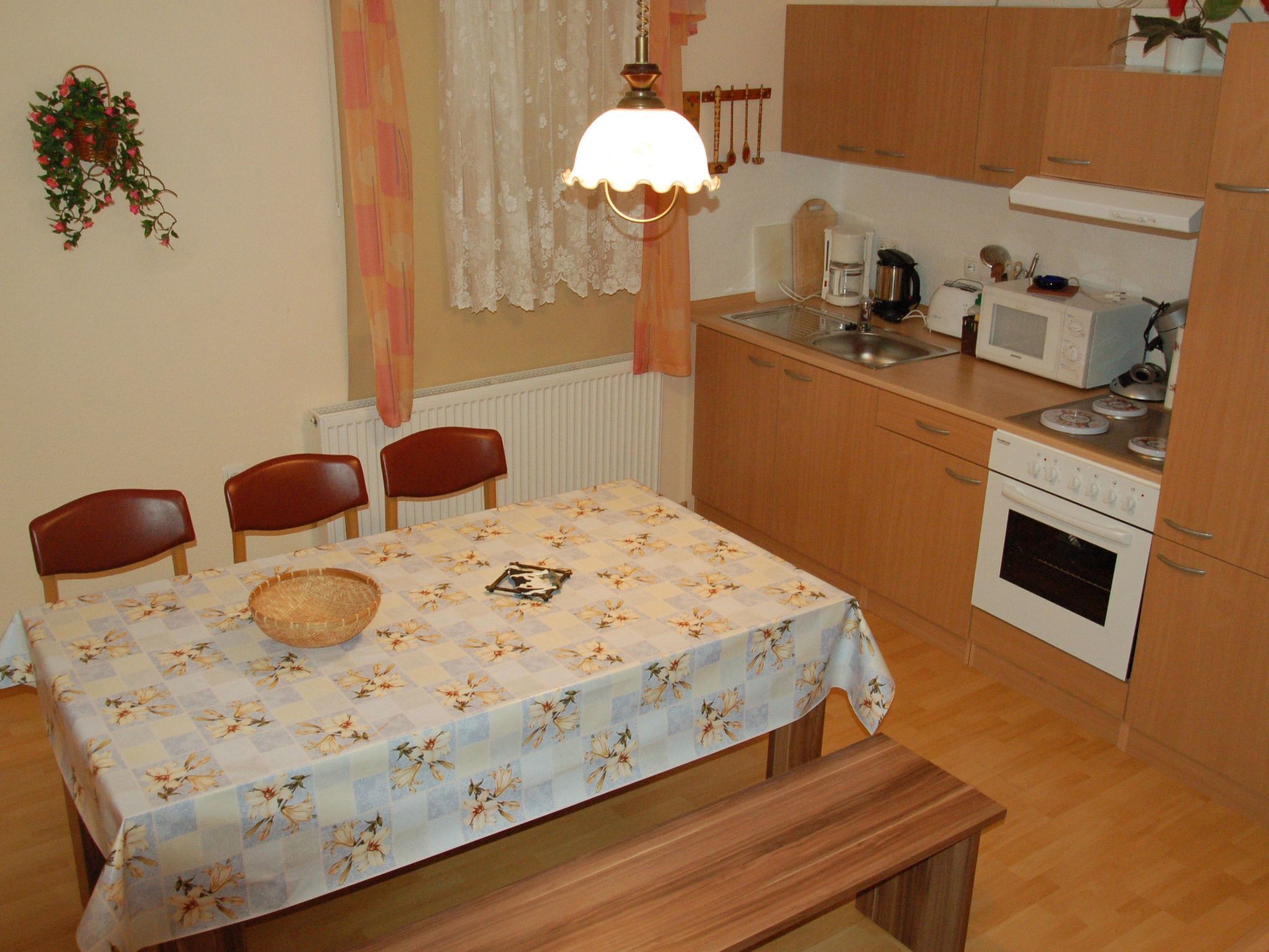 Fridge, microwave, oven, cookware/dishes/utensils
