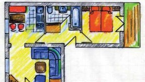 A floor plan with a kitchen, dining area, and a living room. - Charmantes Appartement in Lam by Interhome (Lam)