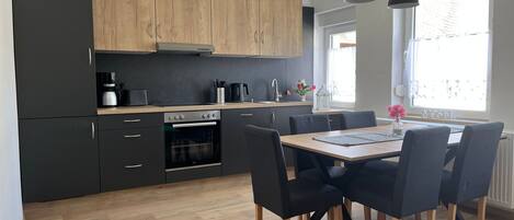 Fridge, microwave, oven, dishwasher