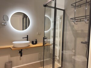 Hair dryer, towels - Modern two-room apartment central borfuro kitchen living room design (Bergamo)