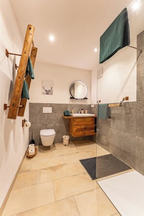 Ducha, secador de pelo y toallas