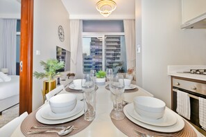 Dining - 1BR Facing Canal and City Views, A Short Walk to Bus Stop and Marine Transport (Dubai)