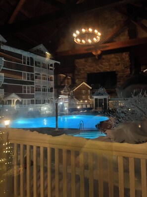 Outdoor pool, a heated pool - Slope side Luxury Condo at Allegheny Springs, Snowshoe Village Center (Snowshoe)