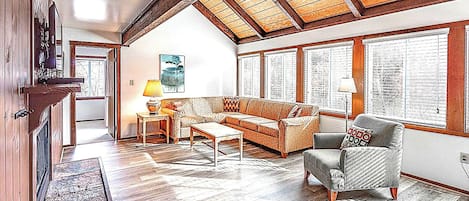 Télévision, cheminée, livres