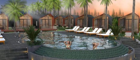 Outdoor pool, pool umbrellas