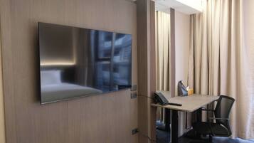In-room safe, desk, laptop workspace, blackout curtains