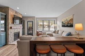 TV, fireplace - Lakefront Condo Near the Slopes - Walk to Shops & Dining (Keystone)