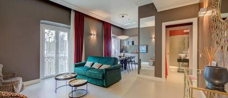 Deluxe appartement, uitzicht op de stad | Woonruimte