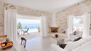 Living area - Stylish Villa with Outstanding Sea Views near Beach Tavernas (Paxos)