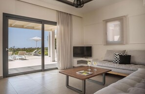 Living area - Stylish Villa with Ainos and Sea Views set in Mature Gardens near Trapezaki (Kefalonia)