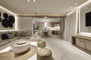 Living area - Stunning, Contemporary Waterfront Villa with Heated Infinity Pool & Breakfast (Sitia)