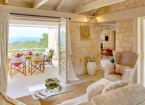 TV - Kallista House - Stylish Villa with Sea Views & Summer Kitchen near Tavernas (Paxos)
