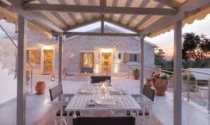 Outdoor dining - Restored Hamlet House for Adults with Light Interiors near Beach & Taverna (Paxos)